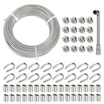 TooTaci 30M 3mm Wire Rope Kit, 304 Stainless Steel Metal Wire Rope, 7×7 Strands, 3mm PVC Coated Steel Wire Rope Cable with M3 Clamps, Crimping Loops, Thimble, for Cable Railing, Fence Wire