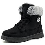 HARENCE Winter Snow Boots for Women: Warm Fur Lined Ankle Booties Lace Up Slip on Outdoor Walking Womens Boots, Black 008, 7 UK