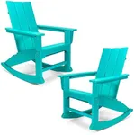 RESINTEAK Modern Adirondack Rocking Chair Set of 2, All Weather Resistant, Ergonomic Design and Comfort, 20 Inch Wide Seat, up to 350 lb Big and Tall Porch Rockers for Backyards, Firepit, Deck (Blue)