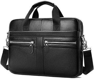 Sacoche pour Ordinateur Portable 14 Pouces Cartable Cuir Homme Sacs Business Porte Document d'affaires Mallette de Travai Sac à Bandoulière en Cuir Véritable,Noir