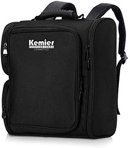 Kemier Portable Makeup Organizer with Brush Holder and Multiple Compartments, Professional Makeup Case for Travel, Waterproof Cosmetic Bag, Multiuse Makeup Bag Backpack and Travel Makeup Train Case