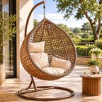 Emirates Living Outdoor Comfortable Hanging Egg Chair with Stand | Nordic Wicker Swing Chair | Indoor Outdoor Rattan Basket Chair |Hammock Seat for Garden Patio Terrace Bedroom | Brown (Brown)