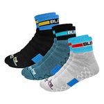 BLITZSOX Hi-Tech Performance Athletic Sports (High-Ankle) Sports Socks (Badminton, Running, Gym & Indoor Training), Pack Of 3 (Size Uk 7-11, Grey, Teal, Black, Men, Ankle Length, Cotton Blend)