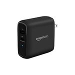 Amazon Basics 68W Two-Port GaN Wall Charger with 1 USB-C Port (50W) and 1 USB-A Port (18W) for Laptops, Tablets and Phones with Power Delivery - Black