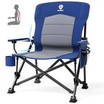 EVER ADVANCED Oversized Folding Camping Chair for Adults with Adjustable Lumbar Support, Heavy Duty Chair with Side Pockets, Portable Collapsible for Outside, Support Up to 230KG,Blue