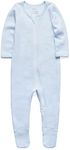 O2 BABY Baby Boys Girls Organic Cotton Zip Front Sleeper Pajamas, Footed Sleep 'n Play （12-18Months, Blue）