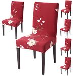 HOKIPO Dining Chair Protector Cover Set of 6 Elastic Slipcovers (AR-4037-D10*6) ,Polyester Blend ,White