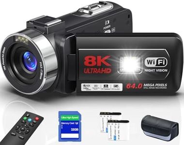 Delmodes Camcorder 8K 64MP 18X Digital Zoom WIFI Video Camera for YouTube 3.0 Inch UHD Touchscreen IR Night Vision Vlogging Camera with 32GB SD Card, Remote Control and Two Batteries