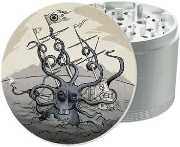GrindNation Grinder Art Series 'Octopus' | Argenté | ø 63mm | 4-parties | Aluminium | Avec mécanisme de broyage et aimant puissant | Ensemble inclus sac, racleur de pollen & pinceaux