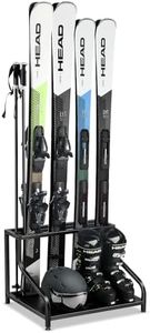 FHXZH Ski Storage Rack for Garage - Freestanding Ski Holders for 4 Pairs of Skis, Ski Boot, Ski Poles, Goggles, Helmet and More, Heavy Duty Steel Floor Stand Ski Organizer for Garage Basement