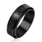 Vivaday Men's Black Titanium Steel Christian Cross Ring - Bible Verse Spinner Prayer & Meditation Ring for Anxiety, Gift for Husband Dad BFF Friend, Size 8