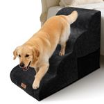 Pawchop Dog Steps for Bed, 4-Step Dog Stairs with Washable Cover, Waterproof High Density Foam Pet Steps for Sofa, Non-Slip Dog Ramp Ladder for Injured Older Small Pets, Black, 73x40x50cm