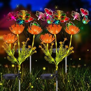 Neporal 4PK Solar Garden Lights Outdoor, Solar Flower Lights + Multi-Color Solar Butterfly Lights Outdoor, Swaying Solar Yard Decorations for Outdoor, IP65 Waterproof (Glowing Flowers, 4, Count)