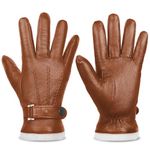 Harssidanzar Leather Gloves Man,Genuine Leather Warm Cashmere Lined Touchscreen Texting Gloves for Driving KM051CA,Camel,Size XL