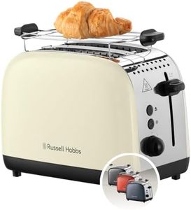 Russell Hobbs Grille pain [Pour 2 tranches] Colours Plus Inox crème (fentes extra larges, 6 niveaux de brunissage rapide, surélévation et contrôle, décongélation, réchauffage, 1600 W) Toaster 26551-56
