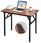 Frylr Small Folding Writing Desk with USB Ports & Power Plugs 31.5x15.7x29 Inch Small Office Computer Desks Portable for Home Office, Foldable Student Study Tables for Small Space, Walnut+ Black