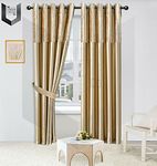 The London Linens Co.® Crushed Velvet Band Curtains Fully Lined Eyelet Ring Top Faux Silk (Champagne/Gold, 90" wide x 90" drop (228 x 228cm))