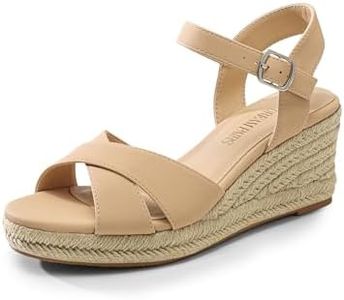 Dream Pairs Espadrille Dressy Wedge Sandals, Women's Platform Sandals Casual Summer, Comfortable High Heeled Wedges with Adjustable Buckle, Nude-Nubuck, 8.5