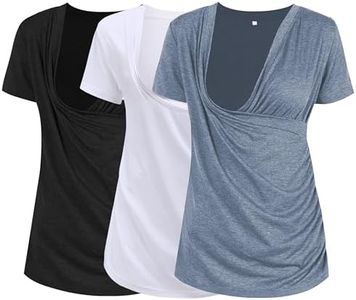 Liu & Qu Women's Maternity Nursing Tops Layered Wrap for Breastfeeding V-Neck Short Sleeve Tee Shirts 3 Packs