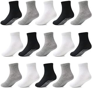 Tphon Toddler Kids Socks with Grippers for Boys Girls, Non Slip Grip Boys Socks 15 Pairs Half Cushion Crew Socks, 01 Boys, 1-3 Years