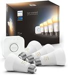 Philips Hue Smart Light Starter Kit - Includes (1) Bridge and (4) 75W A19 E26 LED Smart White Ambiance Bulbs - Control with App - Compatible with Alexa, Google Assistant, and Apple HomeKit