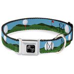 Dog Collar Seatbelt Buckle Golf Course Balls Holes Blues Greens 15 to 26 Inches 1.0 Inch Wide, DC-W33300-L