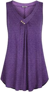 Cestyle Sleeveless Blouses for Women Work, Womens Sleeveless V Neck Shirts Pleated Front Flowy Tank Tops Mother's Day Clothes (Large, Purple)
