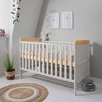 Tutti Bambini Rio Baby Cot Bed with Cot Top Changer - 2-in-1 Baby Crib & Toddler Bed, Baby Bed, Adjustable Base, Baby Cot, Birth to 6 Years, Newborn Essentials, Oak & Dove Grey (140 cm x 70 cm)