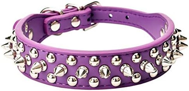 AOLOVE Mushrooms Spiked Rivet Studded Adjustable Pu Leather Pet Collars for Cats Puppy Dogs (10.6"-13" Neck, Purple)