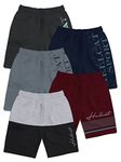 HELLCAT Pack of 5 Trendy Typographic Printed Mid Rise Shorts for Boys - Grey Melange/Burgundy/Dark Grey/Navy Blue /Grey_11-12 Years