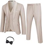 COOFANDY Men's 4 Pieces Suit Shawl Lapel Tuxedo Elegant Jacket Vest Pants Bow Tie(Beige. X-Large)