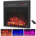 GiantexUK Recessed Electric Fireplace, Insert Electric Fire Heater with Flame Colors, Brightness, Thermostat, Timer, Remote & Overheat Protection (750W/1500W, 20’’/50.46cm)