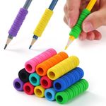 OSteed 50 Pcs Foam Pencil Grips for Kids Handwriting, 10 Colours Pencil Holders with 8 Grooves for Adults Relieving Fingers Fatigue, Classroom Essentials