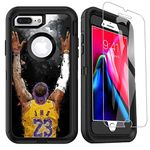 OTTARTAKS iPhone 7 Plus, iPhone 8 Plus Case with Screen Protector, Basketball iPhone 6/6S Plus Case for Men Boys Design, 3-in-1 Heavy Duty Full-Body Shockproof Case iPhone 7P/8P/6SP/6 Plus 5.5 inch