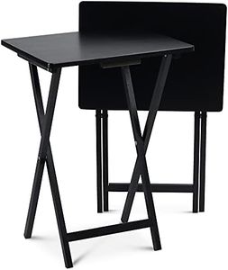 PJ Wood Fully Assembled Small Lightweight Adjustable and Portable TV Tray Table with Collapsible Storage Rack, Black (2 Pack)