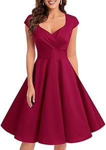 Bbonlinedress Women Short 1950s Retro Vintage Cocktail Party Swing Dresses, A-dark Red, Medium