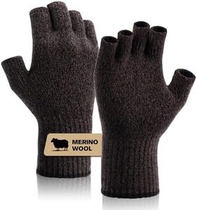 SONORAN Merino Wool Fingerless Gloves for Men & Women, Half Finger Gloves Base Layer Warm with Thermal Soft Knit Liner Glove for Hunting Fishing Hiking XL (Black Brown)