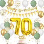 70th Birthday Decorations Set, 70th Birthday Balloons with Sage Green, White and Gold Balloons, Happy Birthday Banner and Cake Topper, 70 Balloons, for Birthday Party Decorations for Men Women