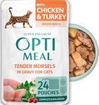 OPtimeal Tender Morsels Wet Cat Food - Proudly Ukrainian - Cat Food Wet Recipe with Real Morsels in Gravy, Balanced Cat Wet Food for Adult Indoor Cats (4.5lbs Total (24 Pouches), Chicken & Turkey)