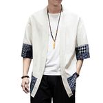 PRIJOUHE Men's Kimono Jackets Cardigan Lightweight Casual Cotton Blends Linen Seven Sleeves Open Front Coat Outwear