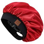 Hat Hut Satin Bonnet Silk Bonnet Sleep Cap for Women Hair Bonnet for Curly Hair Sleeping Adjustable Wide Band Double Layer (Burgundy)