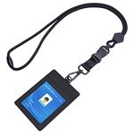 ID Badge Holder, Wisdompro Durable 23 inch Heavy Duty Lanyard with ID Holder, Safety Breakaway Detachable Buckle, Swivel Metal Hook, 1 Clear ID Window & 2 Credit Card Slot - Vertical Black