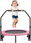 36'' Kids Trampoline Mini Foldable Noise-Free Trampoline with Adjustable Foam Handrail & Safety Padded Protective Cover Fitness Exercise Bungee Rebounder Jumper Indoor Outdoor Use for Boys Girls