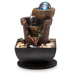 AMOOTEK Tabletop Fountain Indoor Waterfall Meditation Fountain Office Relaxing Tabletop Fountain Includes Many Natural River Rock LED Lights Rolling Decorative Bubble Balls