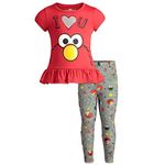 Sesame Street Big Bird Cookie Monster Elmo Pullover T-Shirt and Leggings Outfit Set Infant to Little Kid, Red, 4T