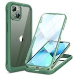 Miracase Compatible with iPhone 13 Case 6.1inch, [Built-in Glass Screen Protector] Full Body Rubber Bumper Clear Back Case Cover (Acacia Green)