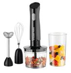 Russell Hobbs Hand Blender [3-in-1 Hand Mixer] Electric Chopper (Food Processor with 3 Attachments for Baby Food, Smoothies, Soup, 2 speeds + pulse, Stainless steel, BPA-Free) Matte Charcoal 27141