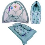 Kwitchy Bedding Set New Born Baby Bed | Sleeping Bag | Mosquito Net | Mattress | Play Gym | Gadda Set | Carry Nest | Essential Combo | Gift Packs | Shower Ceremony (Green, 0-6 Months) (3PCS Set)