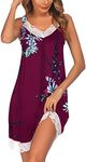 Ekouaer Women's Nightgown V-neck Chemise Sleepwear Lace Nightwear Soft Lingerie for Women,Wine Red Flower,Large