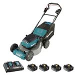 Makita 36V LXT Brushless 21" Self-Propelled Lawn Mower, Steel Deck, 42.6 kg, 10 Cutting Positions, Kit with Four 5.0Ah Batteries and Dual Port Charger (Model DLM536PT4)